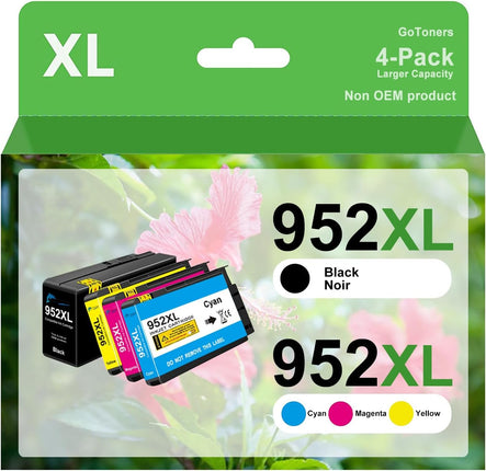 GoToners 952XL Latest Upgrade Compatible Ink Cartridges Combo Pack Replacement for HP 952 XL Works with OfficeJetPro 8710 8720 7740 8210 7720 8740 8730 Printer (1 Black, 1 Cyan, 1 Magenta, 1 Yellow)
