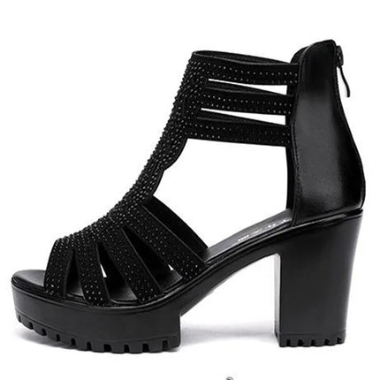 Women Chunky Heel Sandals Anti-slip Fish Mouth High Heels Soft Bottom Open Toe Sandals, Size: 40(Black)