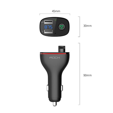 Rock B300 Wireless Bluetooth V4.2 FM Transmitter Radio Adapter Car Charger, With Dual USB Output & Hand-Free Calling, Music Player Support USB Flash Drive & U Disk, Compatible with IOS & Android