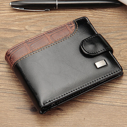 Baellerry M1078 Splicing Leather Casual Men Wallet With Buckle Multi-Card Slot Coin Purse(Black)