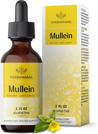 HERBAMAMA Mullein Drops for Lungs - Vegan Mullein Leaf Extract for Lung Detox and Cleanse Support - Non-GMO, Alcohol & Sugar-Free Respiratory Supplement, 28-Day Supply