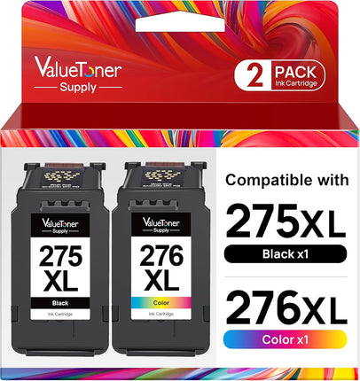 Valuetoner Supply Remanufactured Ink Cartridge Replacement for Canon 275XL and 276XL Ink Cartridges Combo Pack PG-275 CL-276 for Pixma TS3500 TS3522 TS3520 TS3720 TS3722 TR4700 TR4720 TR4722 (2-Pack)
