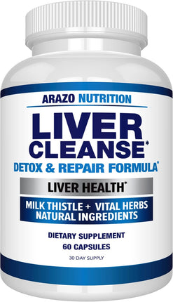 Arazo Nutrition Liver Cleanse Detox & Repair Formula – Milk Thistle Herbal Support Supplement: Silymarin, Beet, Artichoke, Dandelion, Chicory Root