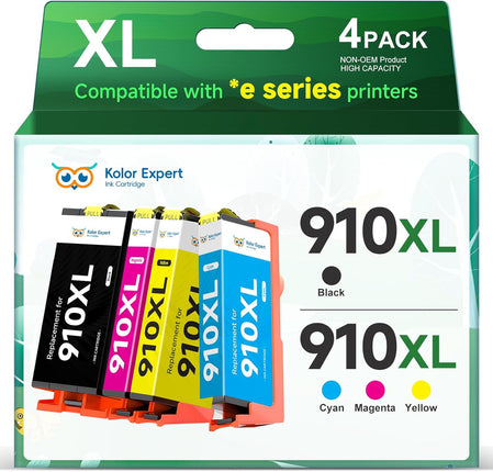 Kolor Expert 910XL Ink Cartridges Replacement for HP 910XL Ink Cartridges Combo Pack Work with HP OfficeJet Pro Printer (Black, Cyan, Magenta, Yellow)