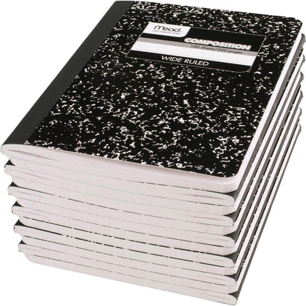 PCS Mead Composition Notebooks, Wide Ruled Paper, 9-3/4" x 7-1/2", 100 Sheets per Comp Book, Black Marble (72936)