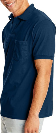 Pcs Hanes Men's Short-Sleeve Jersey Pocket Polo (Pack of 2), Navy, Large