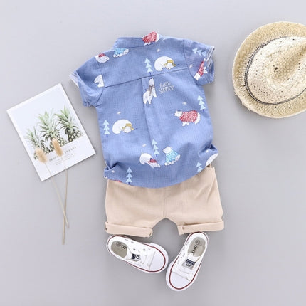 Summer Kids Leather Label Bear Shirt Short Sleeve Two-piece Suit