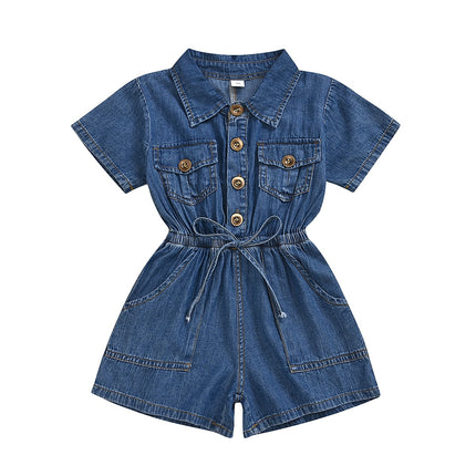 Casual Short-sleeved One-piece Children Denim Shorts Cotton (Color:Blue)
