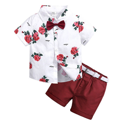 Summer Boys Print Short Sleeve Shirt + Shorts Set, Kid