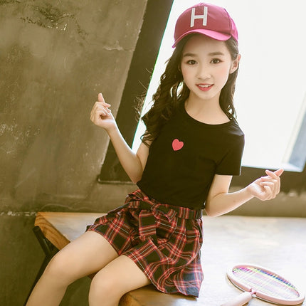 Girls Short-sleeved Blouse + Culottes Two- piece Suit