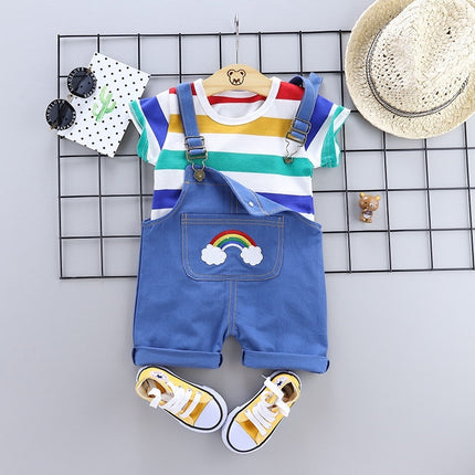Summer Two-piece Baby Suspenders Suit Striped Short-sleeved Summer Dress