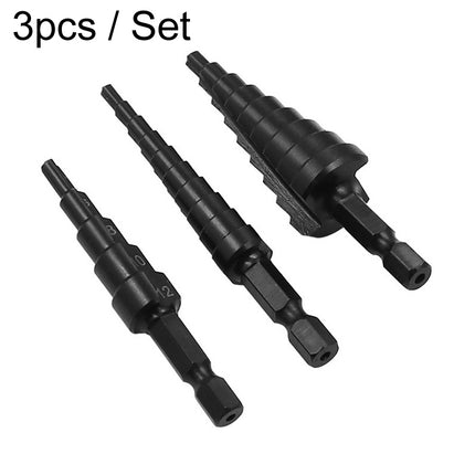 3pcs / Set Hexagonal Shank Nitrided Straight Fluted Step Drill HSS Pagoda Drill Hole Opener