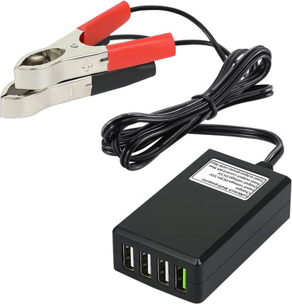 LeMotech DC Converter with Battery Clip 12V 24V to 5V Step Down 4-Port USB Power Adapter Charger Portable for iPhone iPad Android and Tablet Chargers