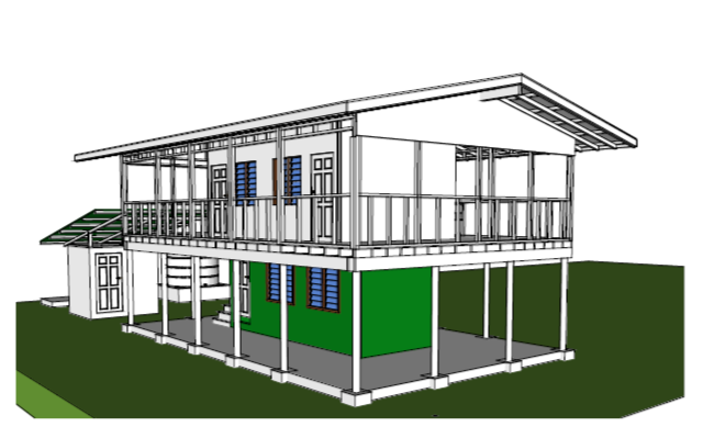 Low cost double storey wooden house design, L10.8 x W6.7, 72.306 square meters