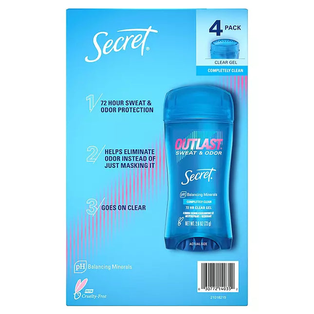 Secret Outlast Clear Gel Deodorant, Completely Clean, 2.6 oz