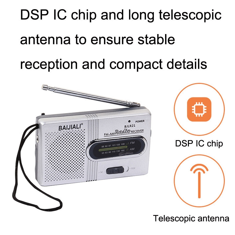 BAIJIALI BJLR21 Simple Retro Radio Full- band Built-in Speaker Outdoor Portable Audio(Silver Gray)