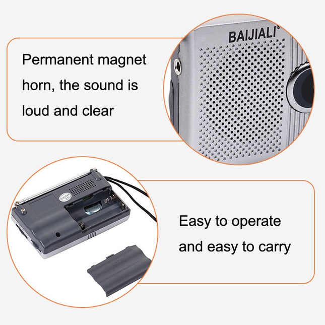 BAIJIALI BJLR21 Simple Retro Radio Full- band Built-in Speaker Outdoor Portable Audio(Silver Gray)