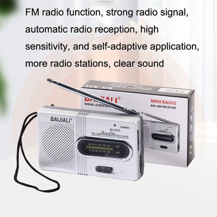 BAIJIALI BJLR21 Simple Retro Radio Full- band Built-in Speaker Outdoor Portable Audio(Silver Gray)