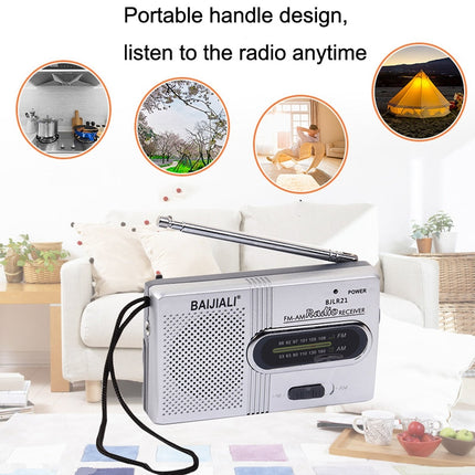 BAIJIALI BJLR21 Simple Retro Radio Full- band Built-in Speaker Outdoor Portable Audio(Silver Gray)