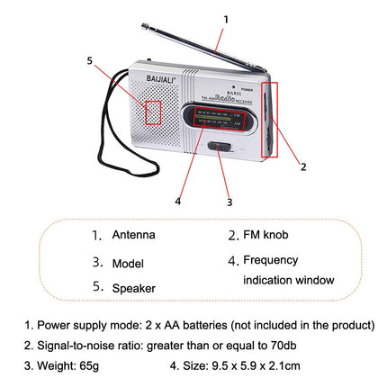 BAIJIALI BJLR21 Simple Retro Radio Full- band Built-in Speaker Outdoor Portable Audio(Silver Gray)