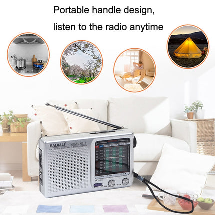 BAIJIALI KK9 Full-band Radio Player Portable Retro Multifunctional Mini Radio(Black)