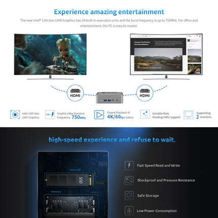 BMAX B3 2022 Windows11 Mini PC, 16GB+512GB, IntelJasperLake N5095, Support HDMI / RJ45 / TF Card