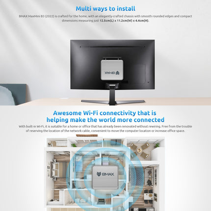 BMAX B3 2022 Windows11 Mini PC, 16GB+512GB, IntelJasperLake N5095, Support HDMI / RJ45 / TF Card