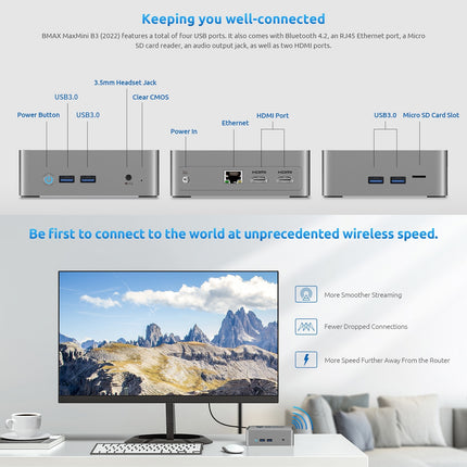 BMAX B3 2022 Windows11 Mini PC, 16GB+512GB, IntelJasperLake N5095, Support HDMI / RJ45 / TF Card