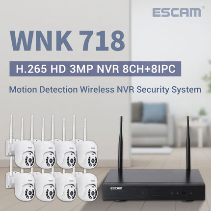 ESCAM WNK718 HD 3.0 Million Pixels 8- channel + 8IPC Wireless NVR Security System, AU Plug