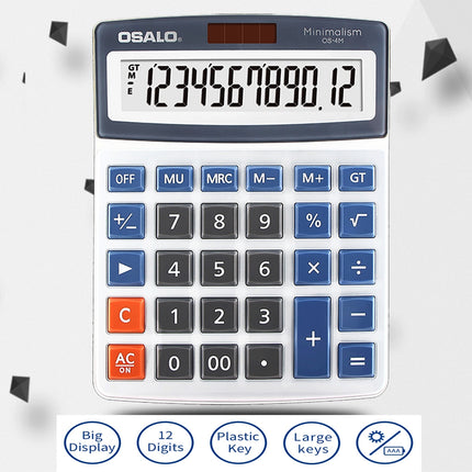 OSALO OS-4M 12 Digits Desktop Calculator Solar Energy Dual Power Calculator