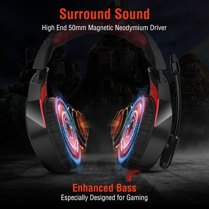 ONIKUMA K1-B Adjustable PC Gaming Headphone with Microphone(Black Red)