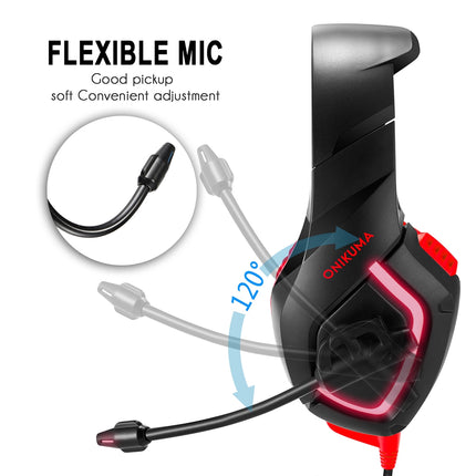 ONIKUMA K1-B Adjustable PC Gaming Headphone with Microphone(Black Red)