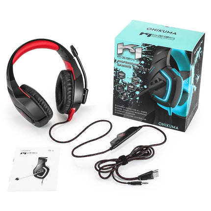 ONIKUMA K1-B Adjustable PC Gaming Headphone with Microphone(Black Red)