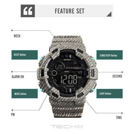 SKMEI 1472 Multifunctional Men Outdoor Sports Noctilucent Waterproof Didital Wrist Watch (Grey)