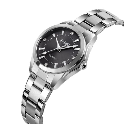 SKmei Delicate Rhinestone Creative Casual Waterproof Quartz Women Watch Steel Strap Watch(Black)