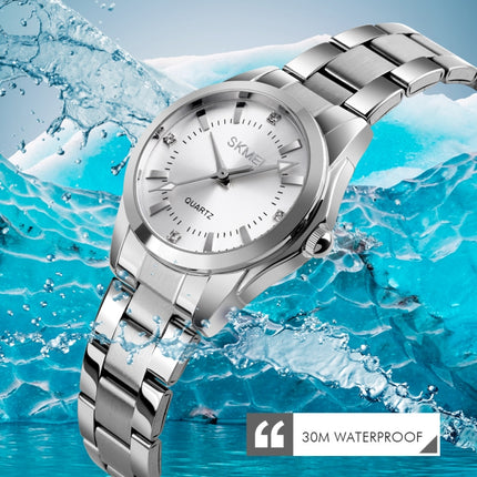 SKmei Delicate Rhinestone Creative Casual Waterproof Quartz Women Watch Steel Strap Watch(Black)