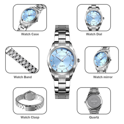 SKmei Delicate Rhinestone Creative Casual Waterproof Quartz Women Watch Steel Strap Watch(Black)