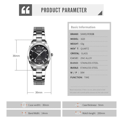 SKmei Delicate Rhinestone Creative Casual Waterproof Quartz Women Watch Steel Strap Watch(Black)