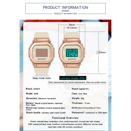 SANDA 9006 LED Digital Display Square Dial Sports Electronic Watch for Men and Women(Khaki)