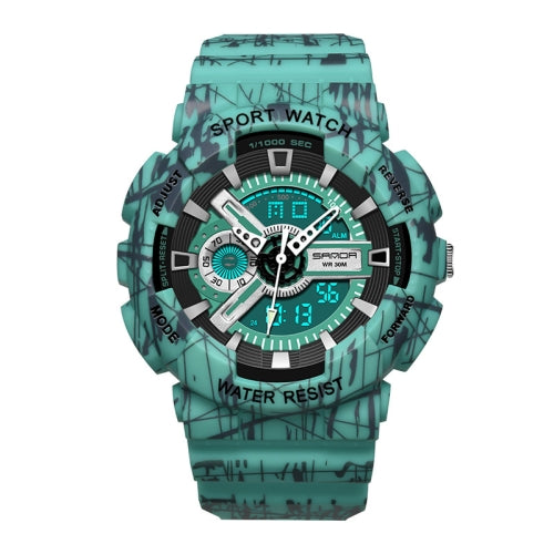 SANDA Three-Pin Luminous Outdoor Waterproof Multifunctional  Electronic Watch(Men Line Blue)
