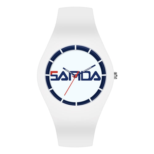 SANDA  Simple Scale Round Dial Ladies Silicone Strap Quartz Watch(White Blue Horizontal Mark)