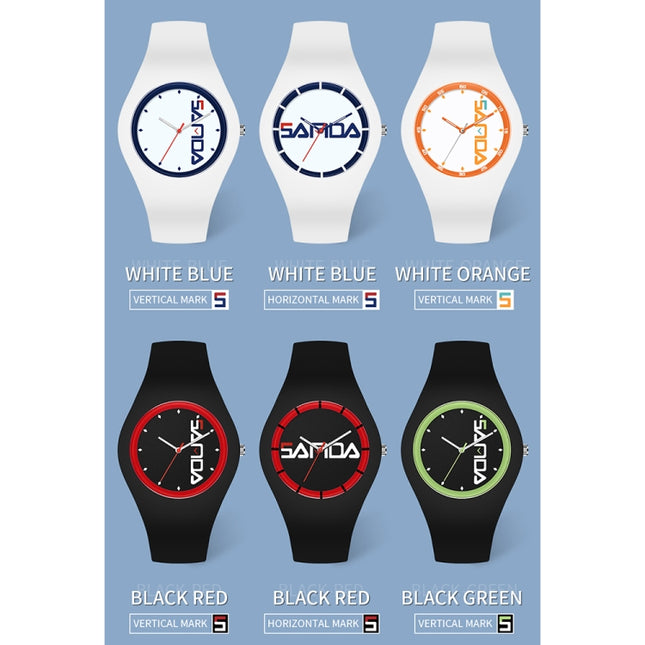SANDA  Simple Scale Round Dial Ladies Silicone Strap Quartz Watch(White Blue Horizontal Mark)