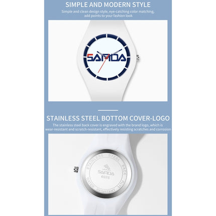SANDA  Simple Scale Round Dial Ladies Silicone Strap Quartz Watch(White Blue Horizontal Mark)