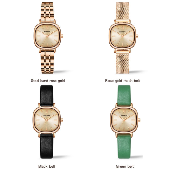 SANDA P1098 Simple Bar Scale Oval Dial Quartz Watch for Women(Mesh Belt Rose Gold)