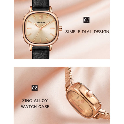 SANDA P1098 Simple Bar Scale Oval Dial Quartz Watch for Women(Mesh Belt Rose Gold)