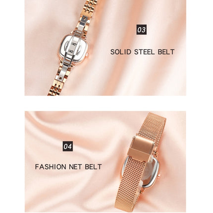 SANDA P1098 Simple Bar Scale Oval Dial Quartz Watch for Women(Mesh Belt Rose Gold)