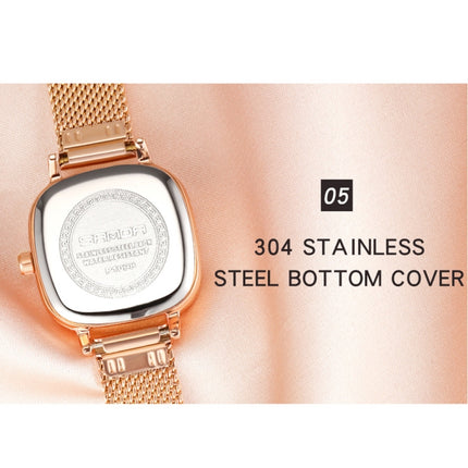 SANDA P1098 Simple Bar Scale Oval Dial Quartz Watch for Women(Mesh Belt Rose Gold)