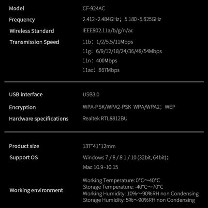 COMFAST CF-924AC V2 1200Mbps Dual Frequency Gigabit USB Computer