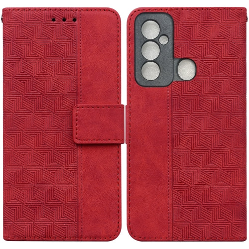 For Tecno Spark 6 GO Geometric Embossed Leather Phone Case(Red)