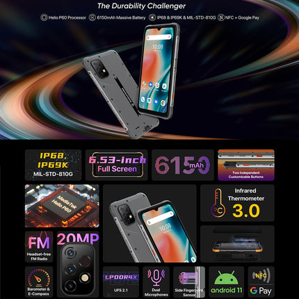 UMIDIGI BISON X10 ProRugged Phone, 4GB+128GB, Waterproof Network: 4G(Orange)